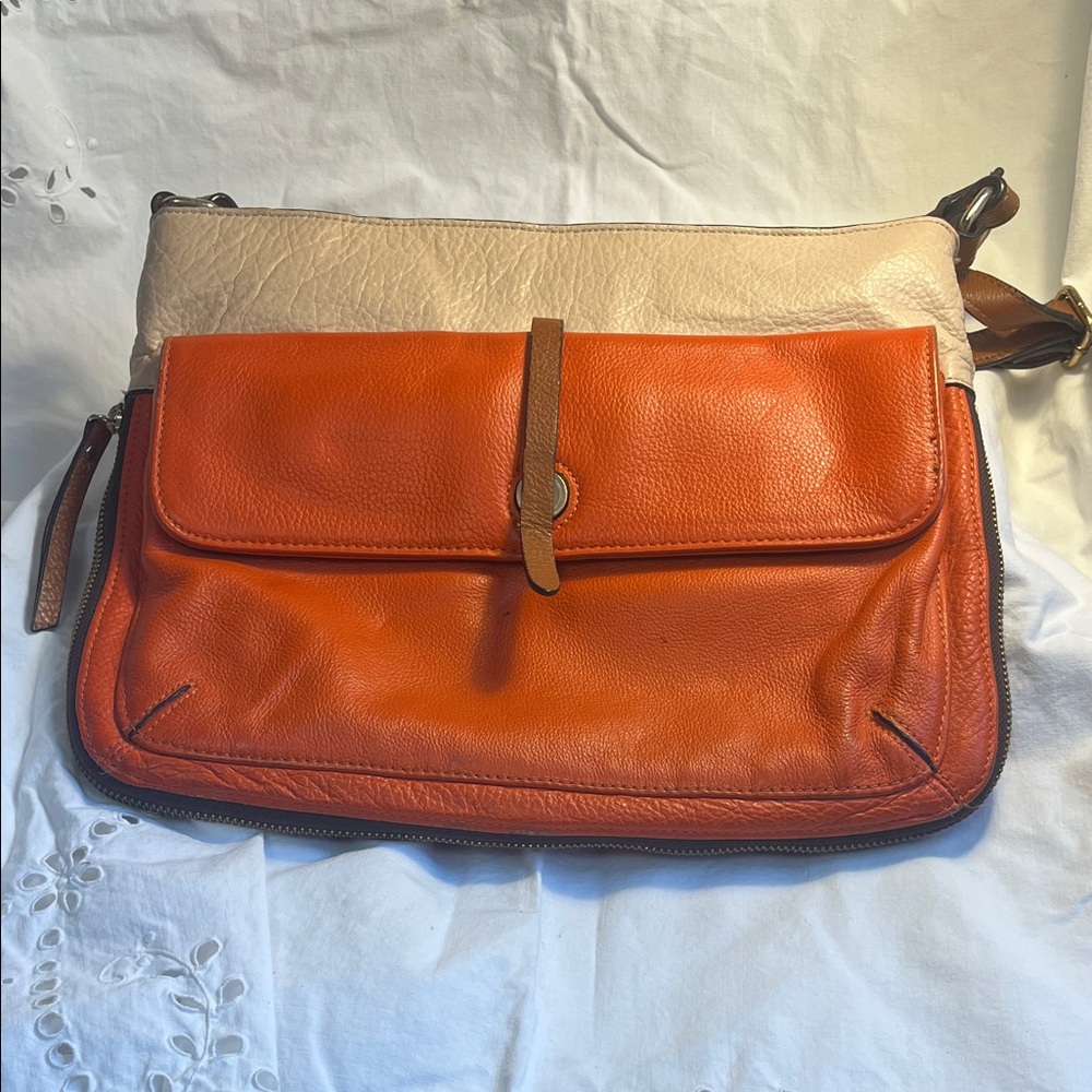 BOGO Vintage Danier Two-Tone Leather Crossbody Bag - Orange & Cream